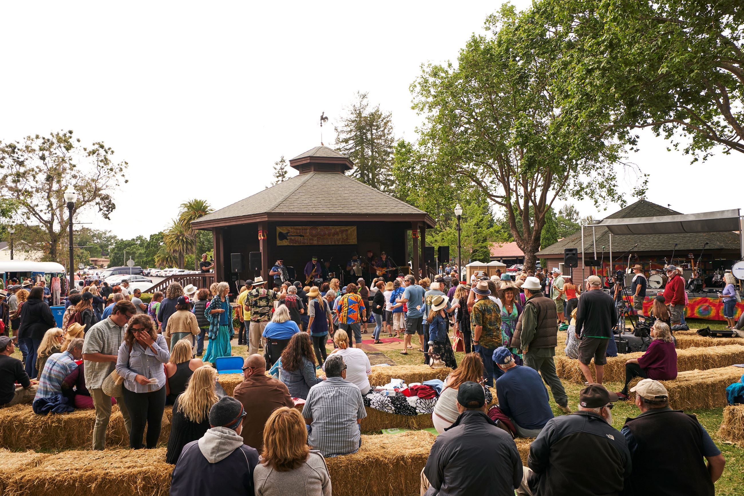 People sitting around a Pavilion
